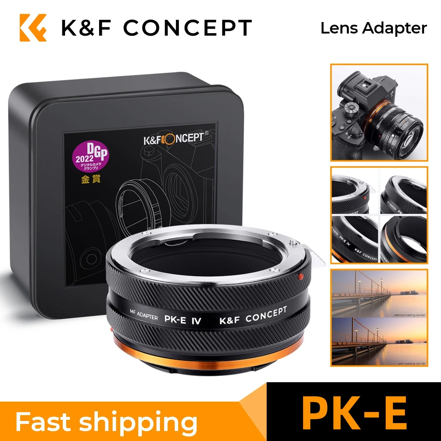 K&F CONCEPT PK-E Camera Lens Adapter for Pentax K Lens Mount to Sony E Nex Alpha Camera Body Adapter Ring with Matte Lacquer