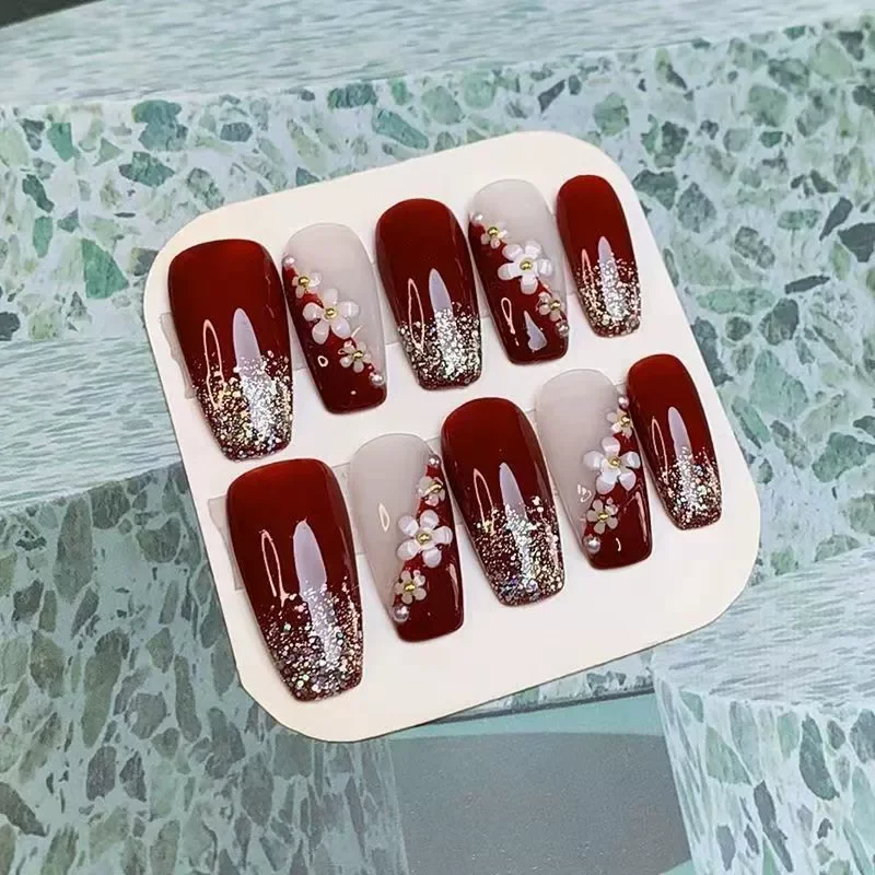 

Радостный и праздничный стиль Deep Red Art Nail (0025)