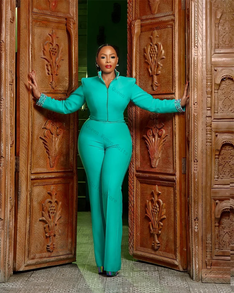 Ensemble de costume bleu vif pour femmes, 2 pièces, Blazer + pantalon à fermeture éclair, veste formelle de bureau pour dame, manteau de mariée en coton personnalisé