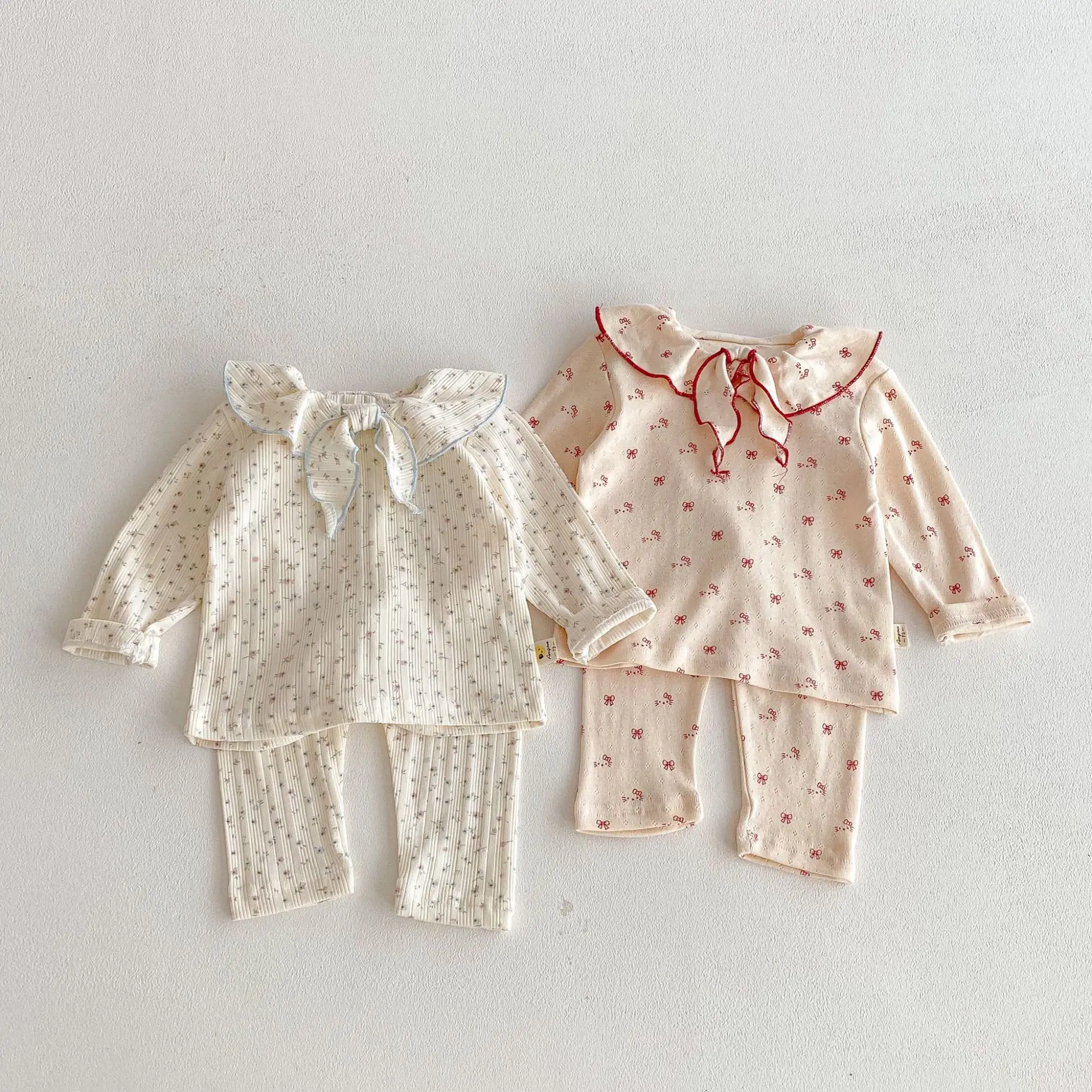 2026 Spring New Baby Long Sleeve Home Clothes Set Girls Cute Floral Tops + Pants 2pcs Suit Infant Toddler Cotton Pajamas Outfits