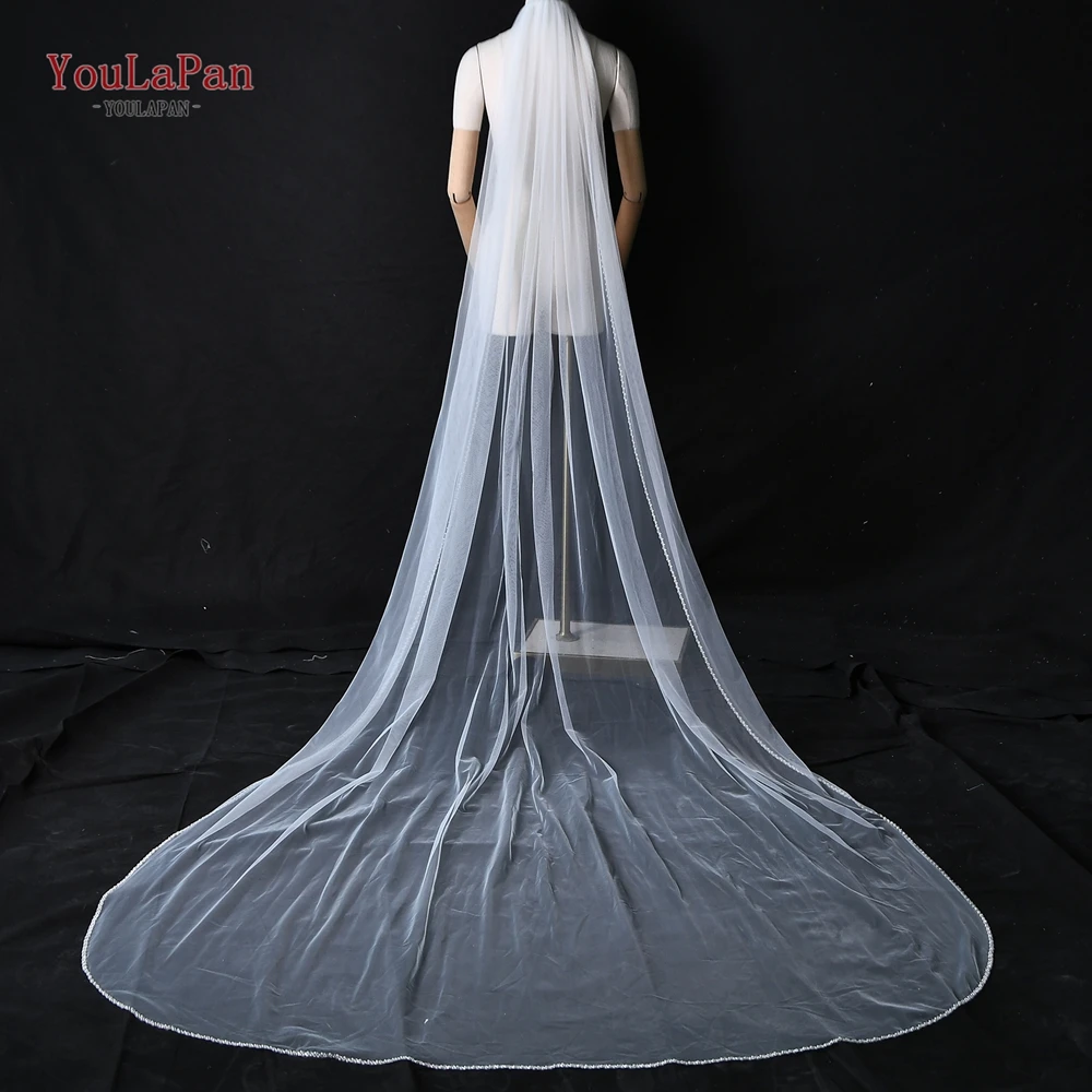 YouLasaupoudrer-Voile de mariage de luxe avec bord en cristal, Voiles de patients, Pétoncle en cristal perlé, Longueur du bout des doigts avec peigne, 1 niveau