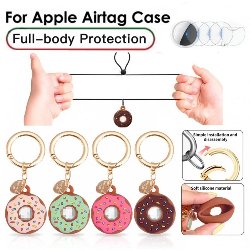 Airtag Houder Case, Schattige Donut Airtag Ketting Voor Kinderen Kinderen, Zachte Siliconen Airtag Houder Cover Met Lanyard Armband