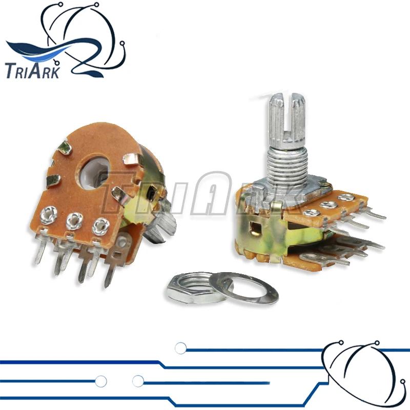 5Pcs/Lot WH148 Potentiometer B1K B2K B5K B10K B20K B50K B100K B500K B1M 6Pin Shaft 1K 2K 5K 10K 20K 50K 100K Dual Potentiometer