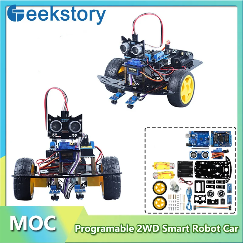 Programming 2WD Smart Robot Car Kit With Motor Drive/Tracking Module/G90 Servo For Arduino ZYC0002 Ultrasonic Fixing Bracket Toy