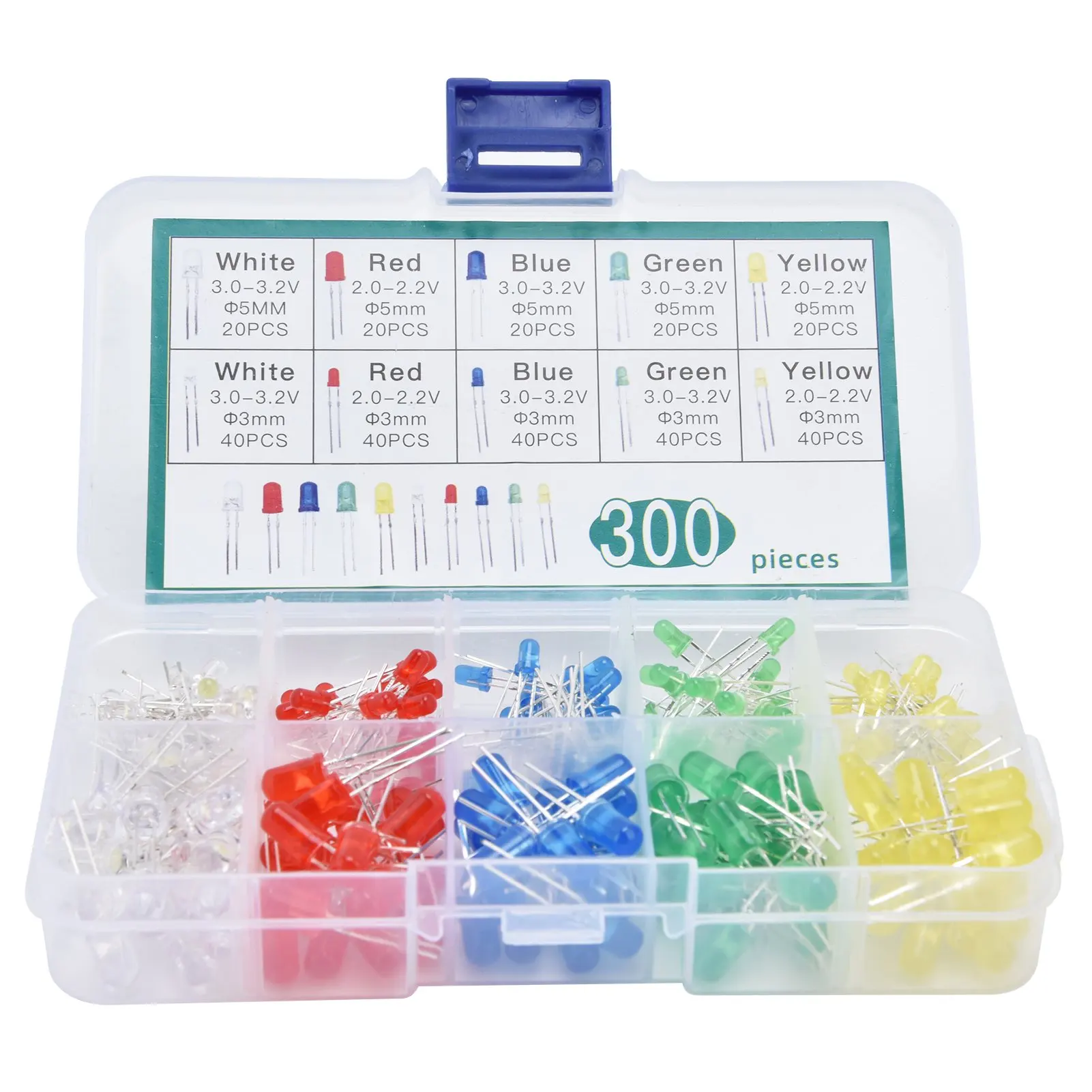 300Pcs LED Light Diodes 5 Colors Lighting Bulbs Lamps Electronics Components Parts