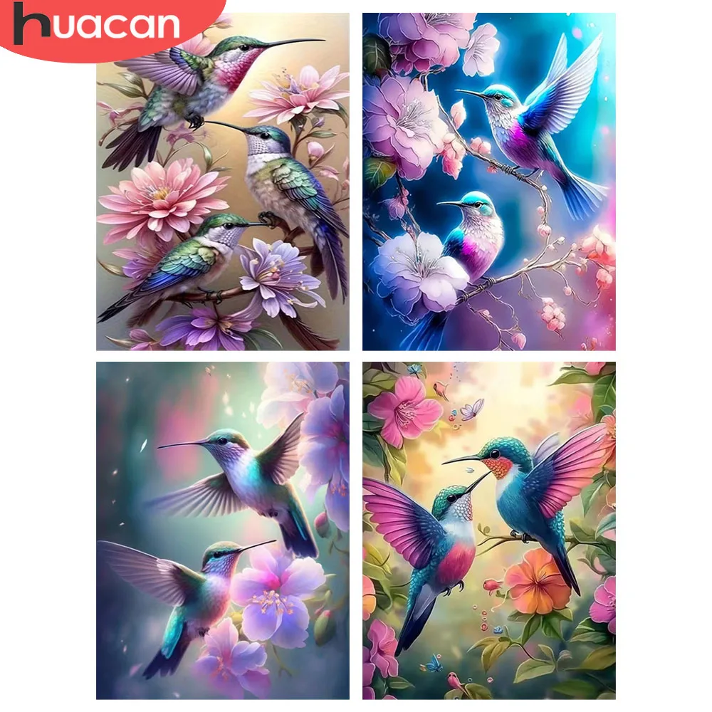 HUACAN Vollbohrer Diamant Malerei Vogel Tier Kreuzstich Vollquadrat Rund Diamant Mosaik 5d Blume Kolibri Home Decor