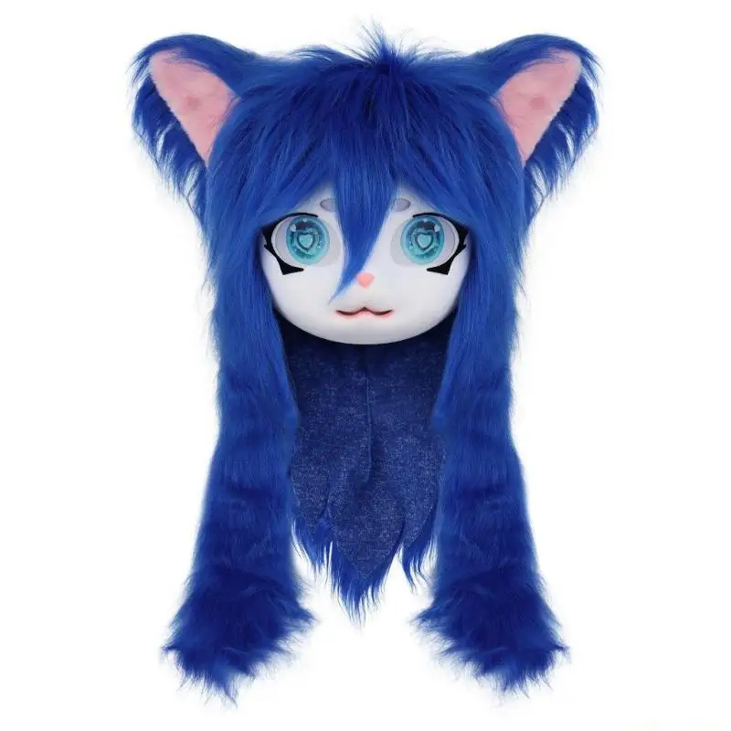 

31BF Furry Animal Head Cats Fursuit Cut Mask Cats Costume Halloween Cosplay Costumes Accessories Cats Headgear Mask Gifts
