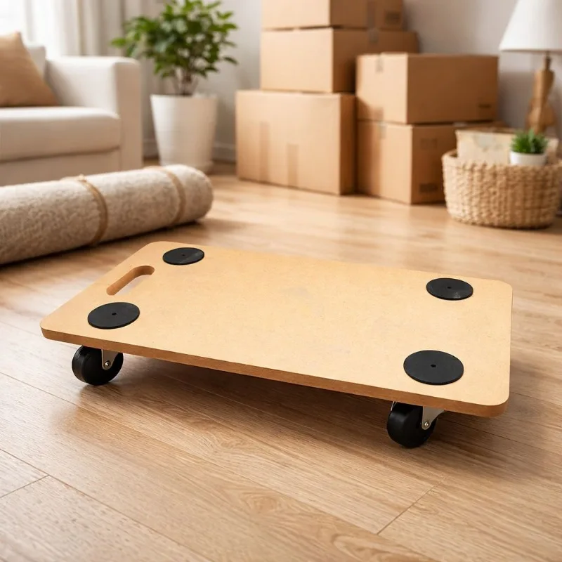 Four-Wheeled Wooden Furniture and Plant Pot Moving Dolly for Home & Garden Use