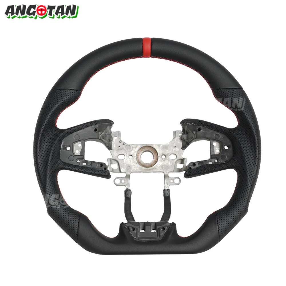 Full Leather Steering Wheel For Honda Civic Gen 10th Type R 2016-2021 Black Smooth Leather Steering Wheel Flat Bottom D-Shape