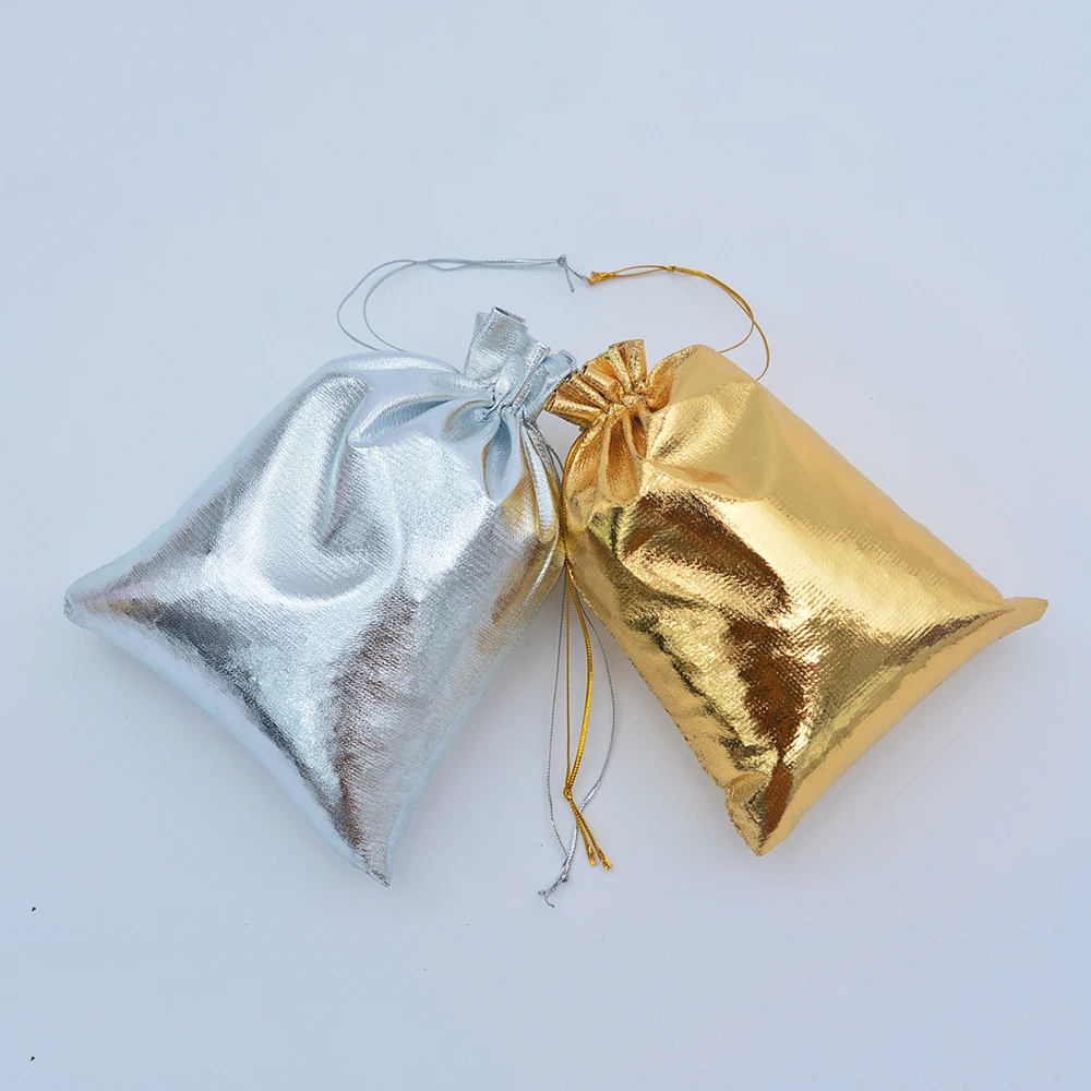 Multiple Size Gold Red Silver Drawstring Cloth Bags 50Pcs For Christmas Wedding Party Decoration Graduation Gift Packaging Pouch