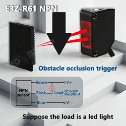 Reflective Electric Switch Photocell DC12-24V E3Z-R61 NPN Output Light Barrier 2m Detect Distance for Automation