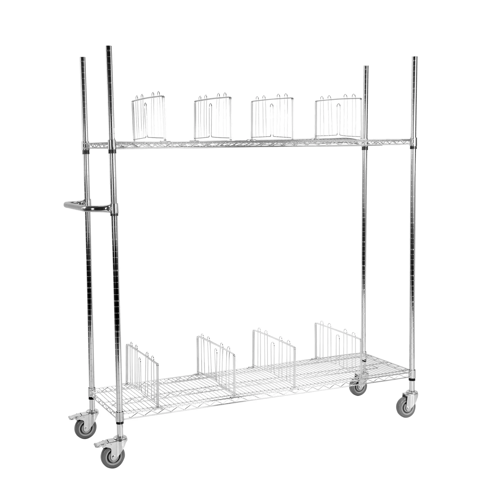 

Картонный стеллаж для хранения 59x17.72x66.93 дюйма, 2-уровневая тележка из картона с колесами и разделителями для дома, супермаркета, склада, коммерческого использования