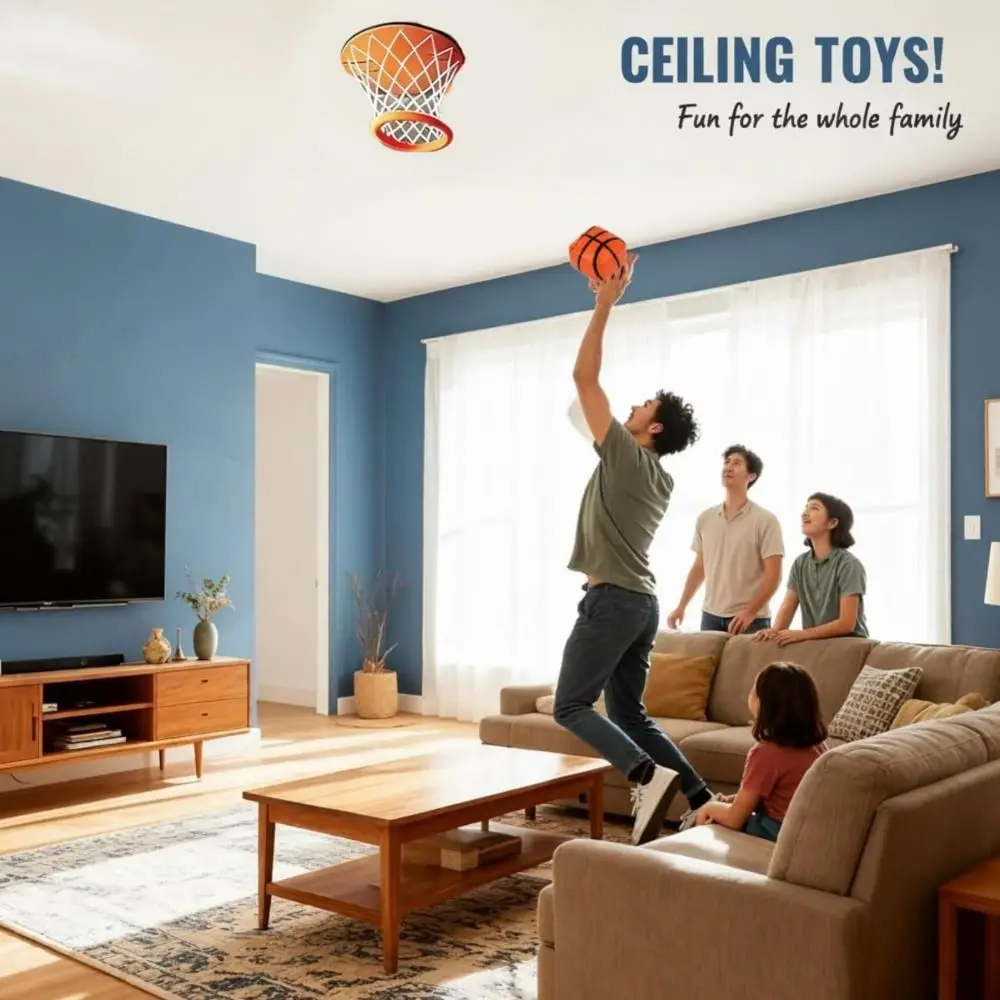 

Orange Hanging Indoor Basketball Hoop Stress Relief Game with Net and Ball Ceiling Basketball Hoop Indoor No Assembly Required