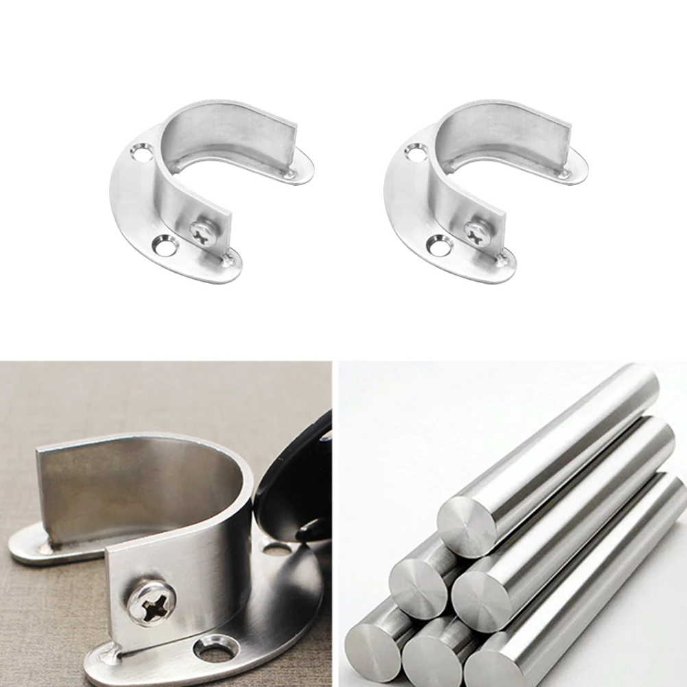 

4pcs Stainless Steel Hanging Rod Supports Closet Pole Sockets Flange Holder Heavy Duty Wardrobe Rail Support Wall Mounted