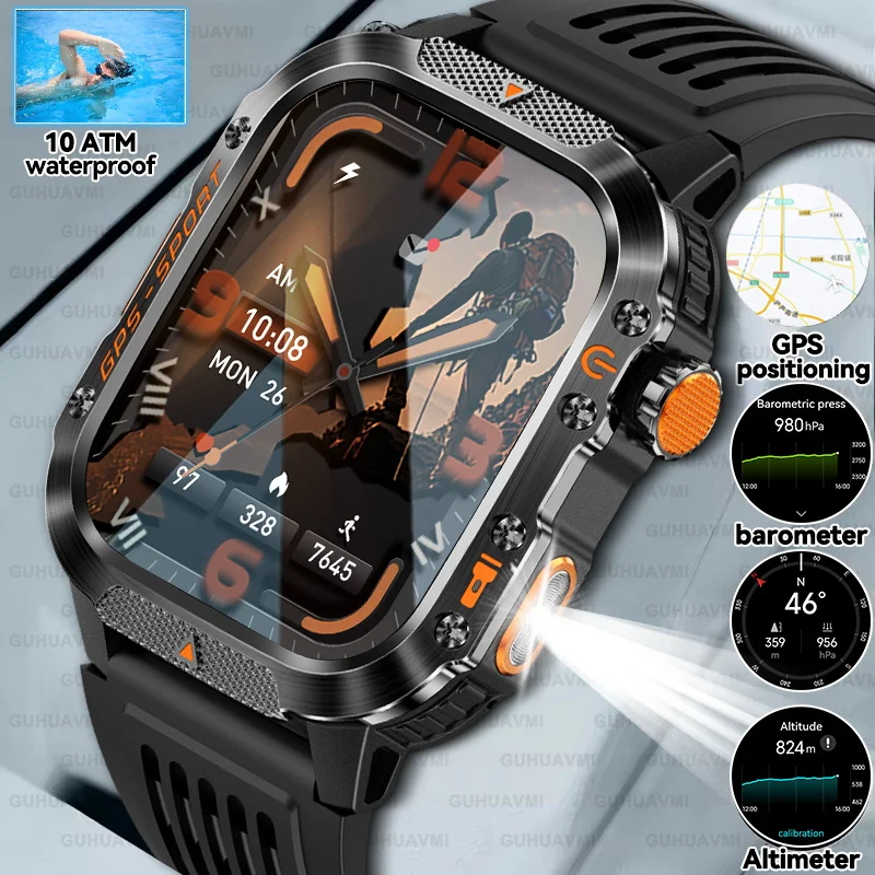 

Military Compass Smartwatch Men Dual Band GPS Outdoor barometer Altimeter Flashlight 10ATM Waterproof Sports Smartwatch 2025 Ne