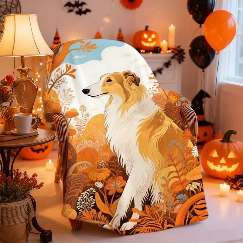 1pc Shetland Sheepdog (Sheltie) Dog Bedspread - Cozy Flannel Blanket with Border Coll-like Design, All-Season Soft Warm Bed Cove