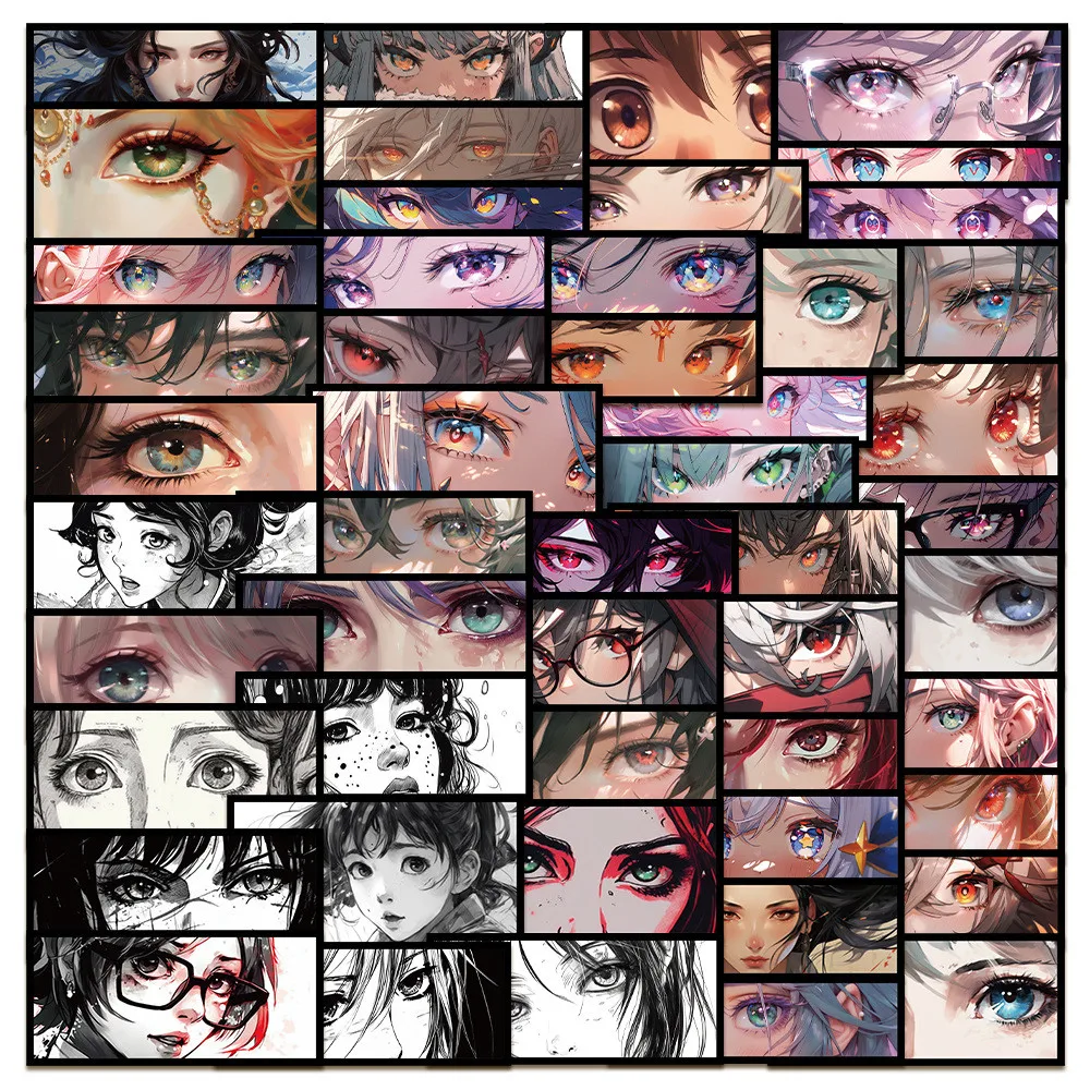 

50Piece Anime Girl Eyes Stickers - DIY Waterproof Decor for Phone Cases, Journals, Laptops Golden Memory Stickers Store