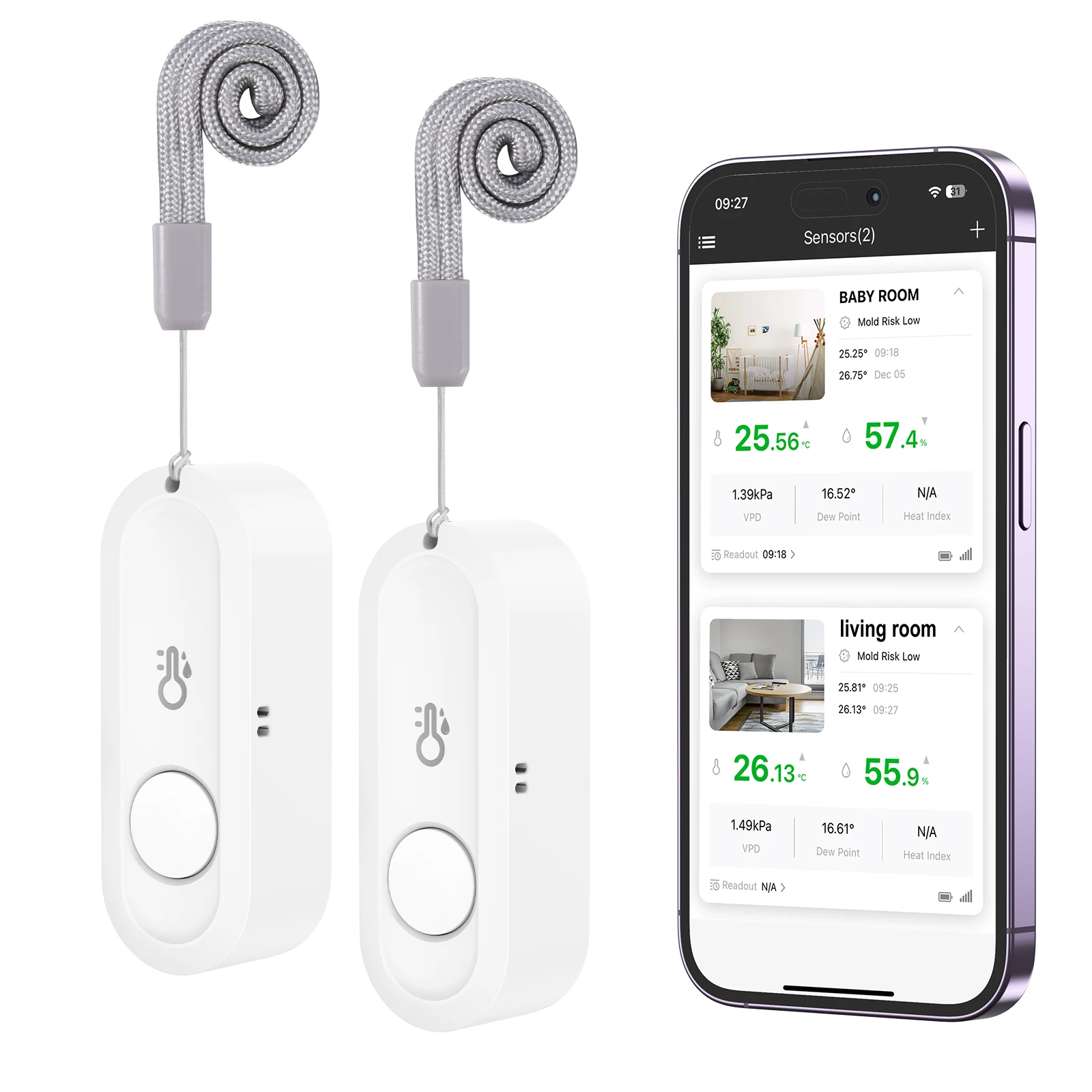 ORIA Higrómetro Bluetooth Termómetro Inalámbrico Sensor Temp Humedad