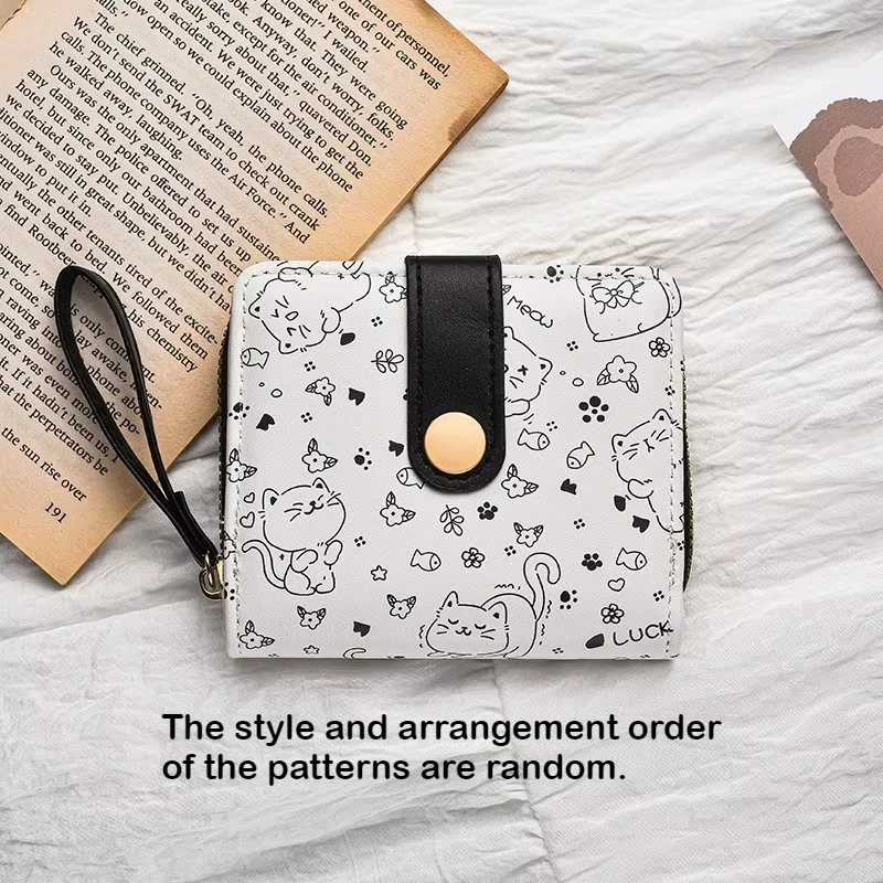 1pc Nette Katze Cartoon Geldbörse Mädchen Kurze Brieftasche PU Leder Große Kapazität Leichte ID Karte Halter Mini Brieftasche mode