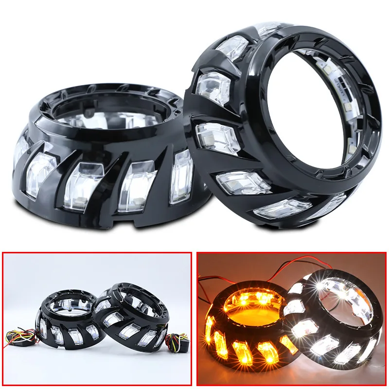 Car lens installation 3 inch spiral integrated cover led monochrome dual-color colorful light circle decoration cover light-shie