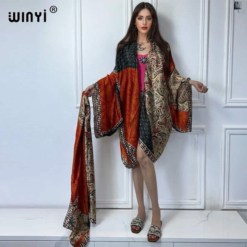 WINYI Women fashion print maxi Kimonos Elegant dress African Cardigans beach outfits kaftan beach cover up Swimwear loose coat