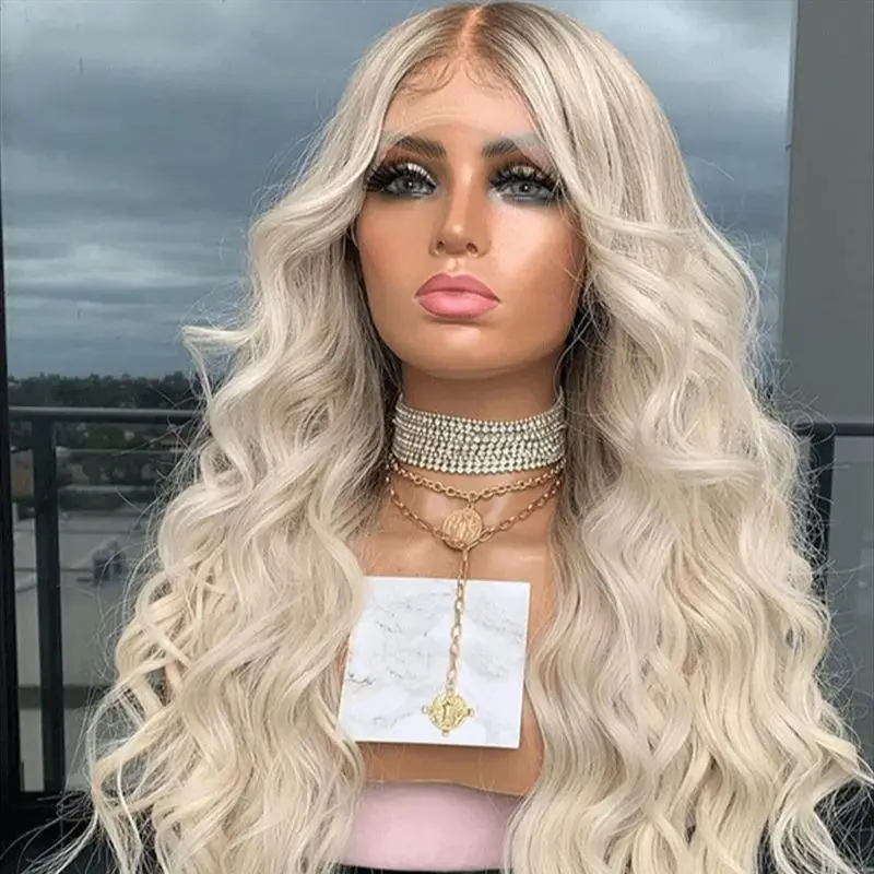 

Long Loose Wave Wig 13x4 Synthetic Lace Front Wig 180% White Blonde Wig With Baby Hair HD Lace Frontal Wigs On Clearance Sale