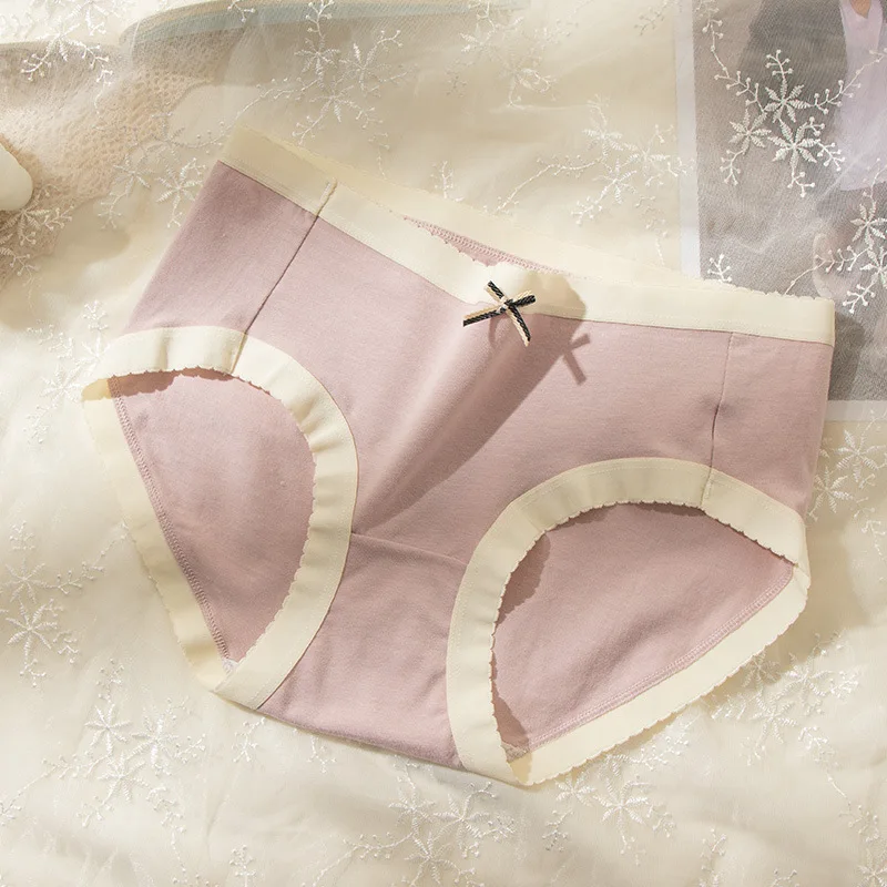 M-XL Underpants Women's Cotton Panties Girls' Cute Bow Briefs Mid Rise Seamless Underpants Fashion Solid Panty Female Lingerie