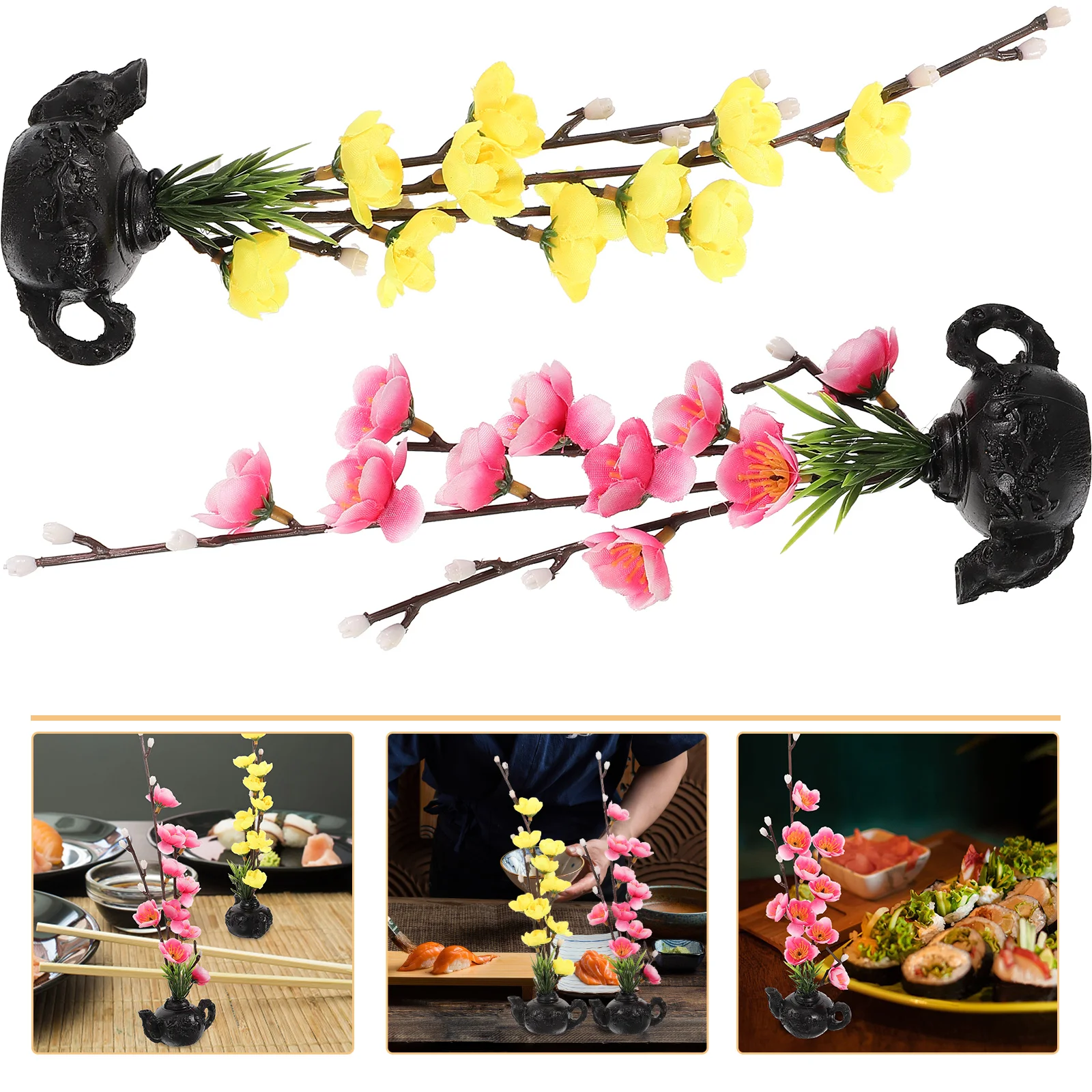 

2 Pcs Decorative Flowers Decorations Japanese Serving Plate Dishes for Parties Ornaments Sushi Tray Pp Wall Office