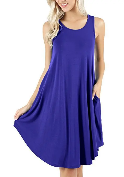 Spring and Summer Hot Item Sleeveless Pocket Casual Round Neck Vest Big Swing Dress image 5