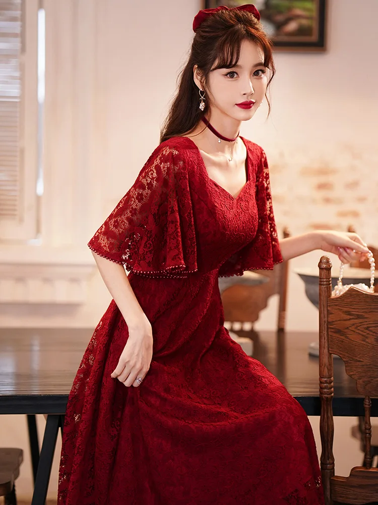 

plus Size Wedding Dr for Brides Summer Red Slimming Materni Gown Cover Belly High Waist A-Line Skirt Formal Evening Gown