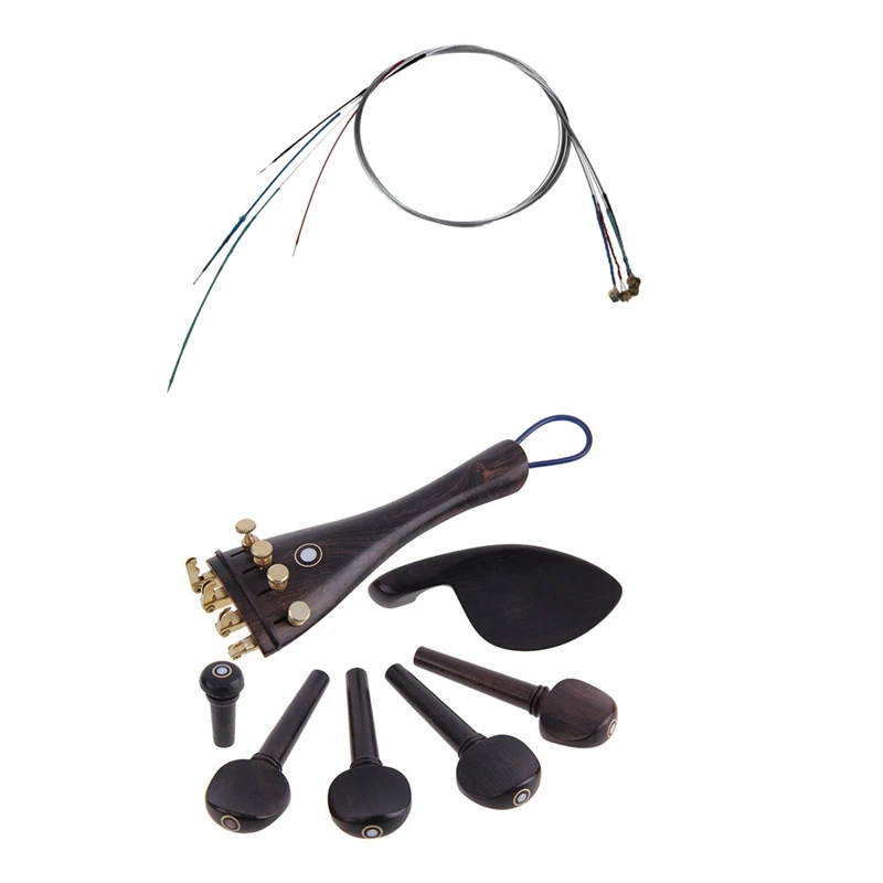 1Set Steel Core E A D G Violin Strings For Full Size 4/4 & 4X A Natrual Ebony Wood 4/4 Violin Pegs, Chinrest Chin Rest