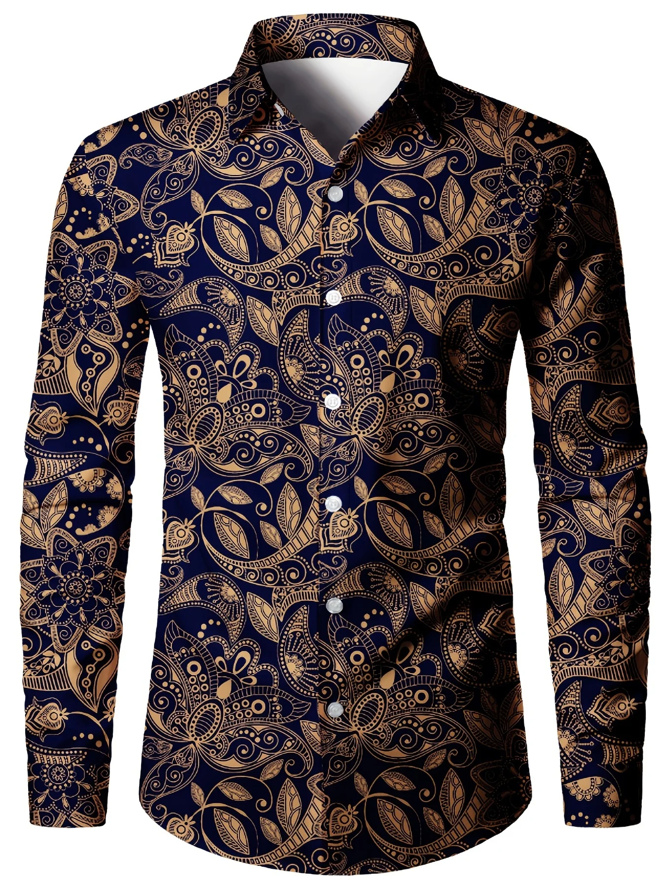 

2026 Stylish Retro Floral Pattern Men's Long Sleeve Shirt Turn-Down Collar Long Sleeve Button Up Shirts Oversized Clothing