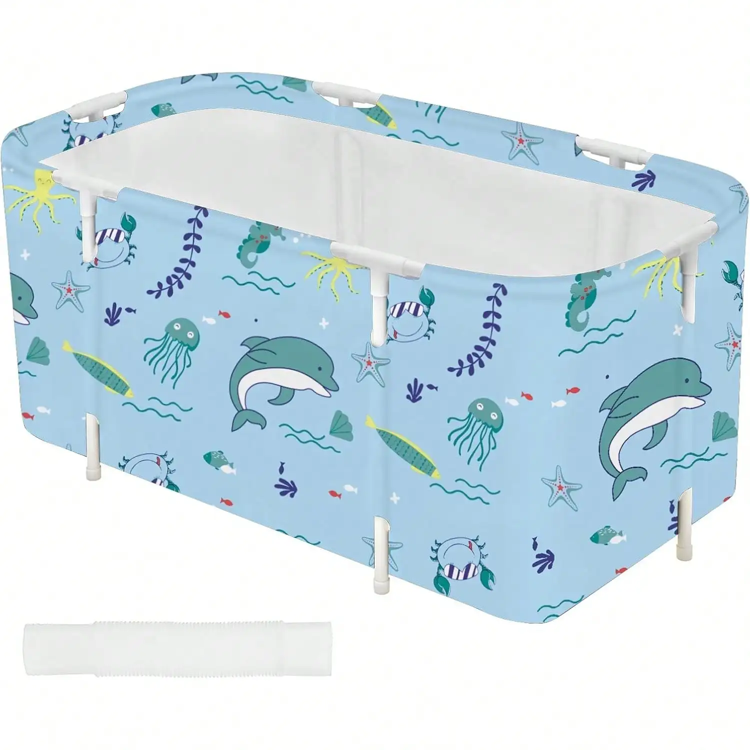 

Portable Foldable Bathtub For Adults, Soaking Standing Bath Tub For Shower Stall, Collapsible Spa Bathing Station For Travel And Camping, Heavy Duty Insulation Recovery Tub, Sea Blue Pattern