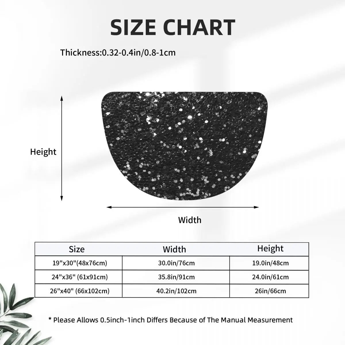 Black Glitter Look Chunky Sequin Soft Flannel Half Round Doormat Non Slip Bathroom Mat Absorbent Floor Carpet for Garage