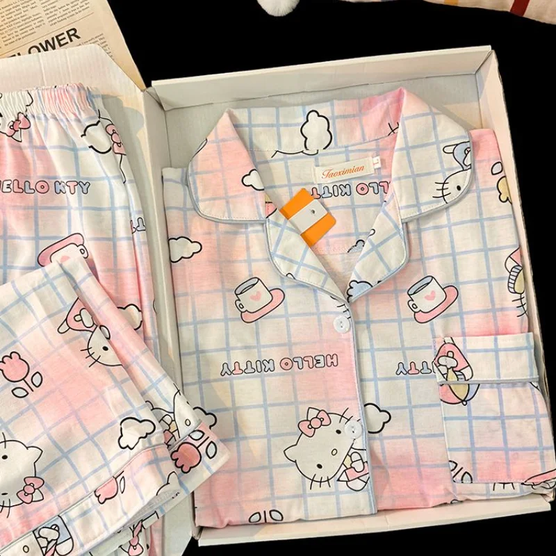 

Sanrio Hello Kitty женские пижамные комплекты для сна Kawaii мультфильм весна и осень брюки с длинными рукавами одежда для сна домашняя одежда новинка