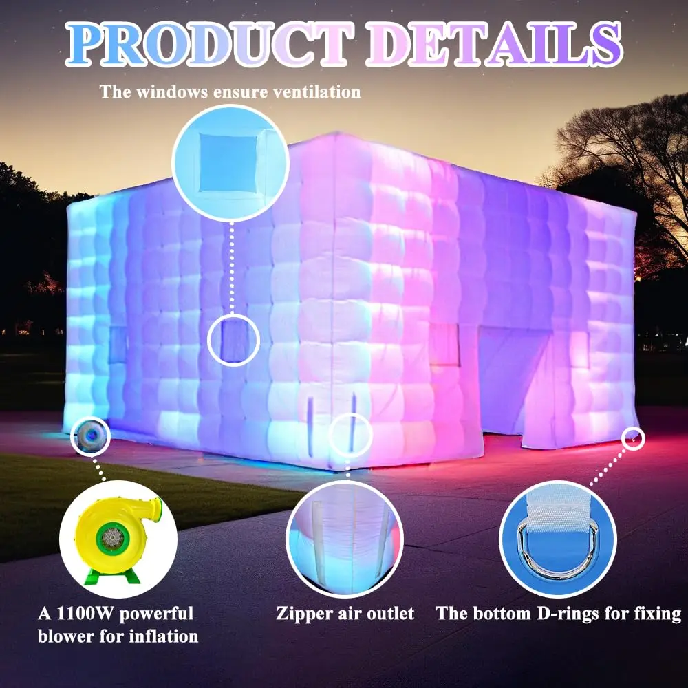 Inflatable Air Cube Tent Portable Bars Outdoor Marquee Tent House Large Night Club Room for Event Exhibition Wedding Party