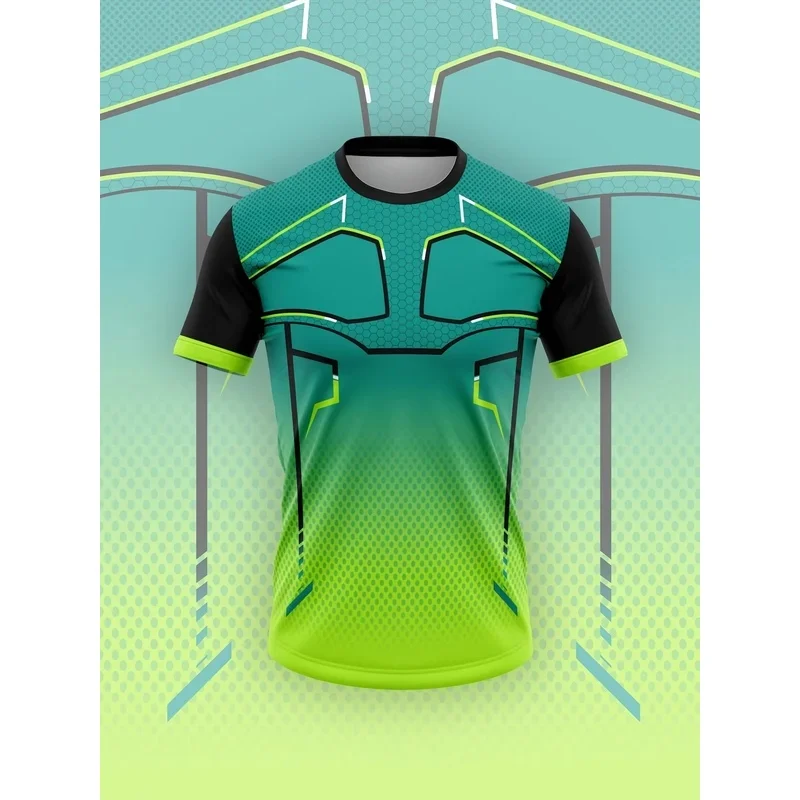 Geometric Mesh Sports T-Shirt with Lime Green Gradient, Black Sleeves and Neon Trim, Quick-Drying for Training