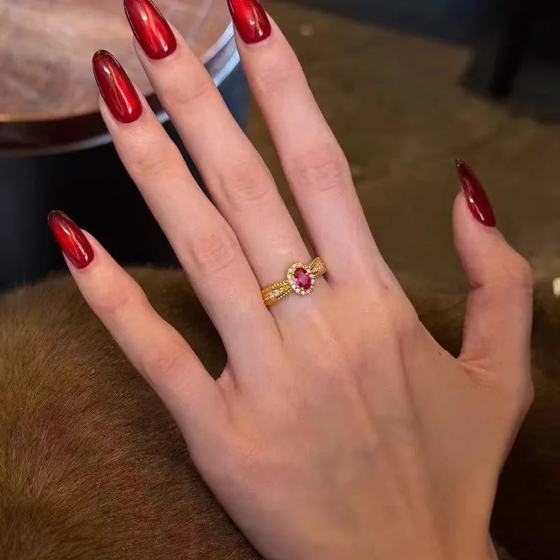 

Fine enamel craft with stable color, Red & Gold Dream Adjustable Ring For Women 24K Gold AU999, fade-resistant and premium