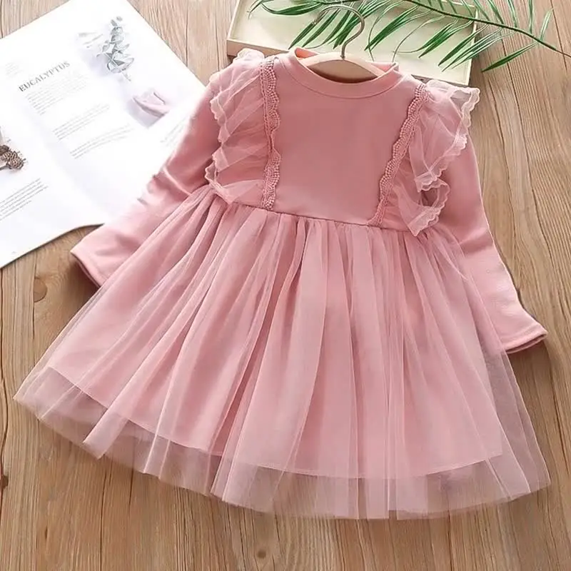 Melario Girls Dresses Outfits 2023 Spring and Autumn New Fashion Girls Lace Long Sleeved Dress Vestidos Mesh Tutu Princess Dress