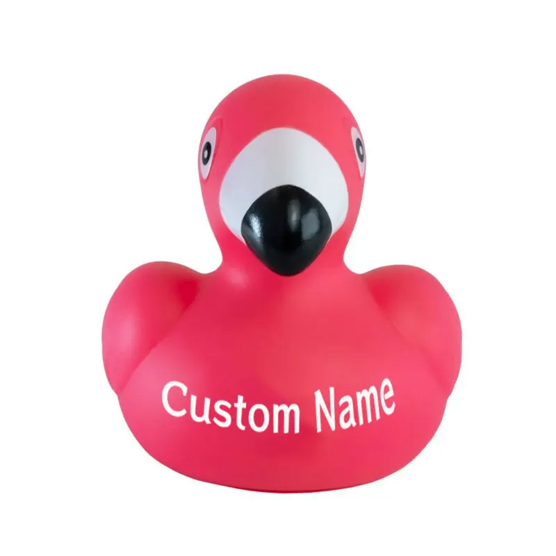 Gepersonaliseerde naam Flamingo rubberen eendjes Aangepaste tekst Roze Flamingo Eend Drijvend piepend badspeelgoed Zwembadfeest Verjaardagsfeestje Deco - afbeelding 2