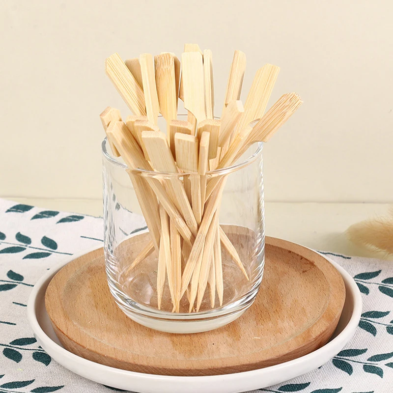 Pinchos de bambú de madera para cóctel, palillos de paleta de bambú, pinchos de comida, palillos de dientes para aperitivos, 100 unidades