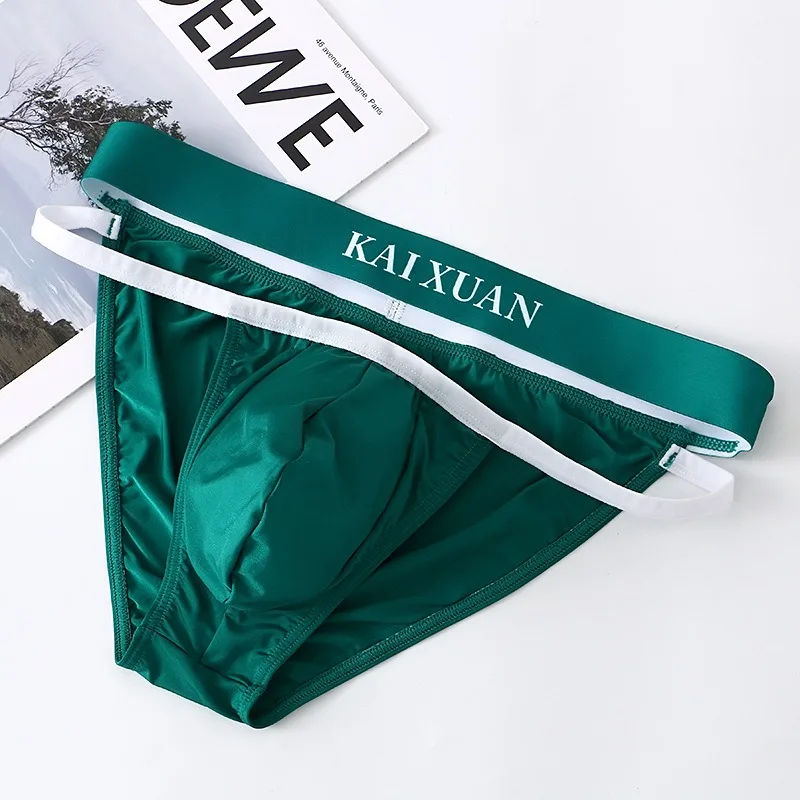 

High Slit Big Pouch Bag Briefs Silky Men's Sexy 3D U Convex Underwear Thin Ice Silk Man Triangle Panties Breathable Underpants