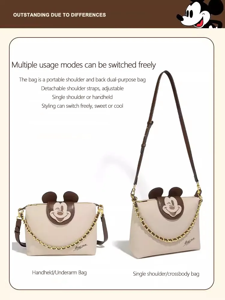 Disney Mickey PU Leather Underarm Bag High Capacity Portable Shoulder Crossbody Bag For Female Commuters