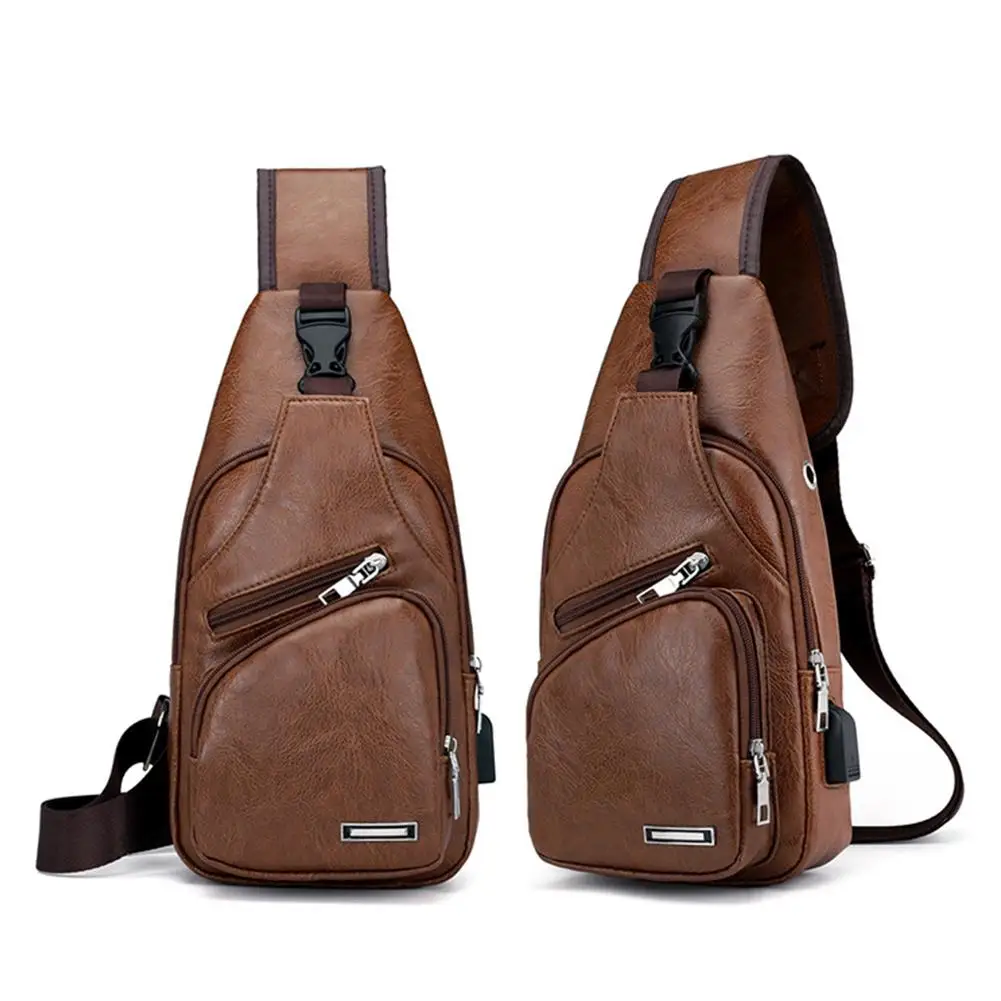 Modische Herren-Brusttasche aus PU-Leder mit USB-Ladeanschluss, lässige Umhängetasche, diebstahlsichere Reisetasche für Männer, Arbeitstasche – Detail 13