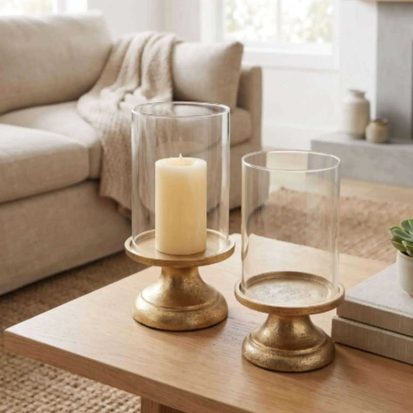 Pedestal Glass Candle Holder Windproof Cover Vintage Style Sturdy Metal Base for Indoor Outdoor Centerpiece