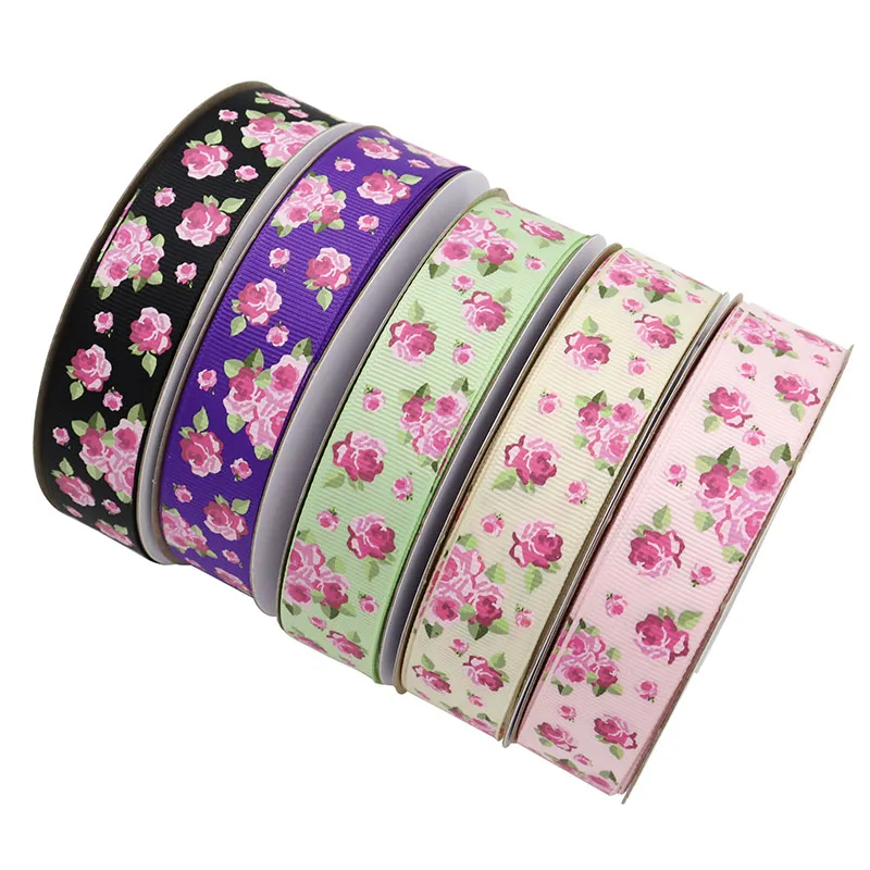 Nastro in Grosgrain con motivo a rosa con inchiostro da 1 "25mm per fascia per capelli con fiocco fai da te decorazione di san valentino 10 yarde