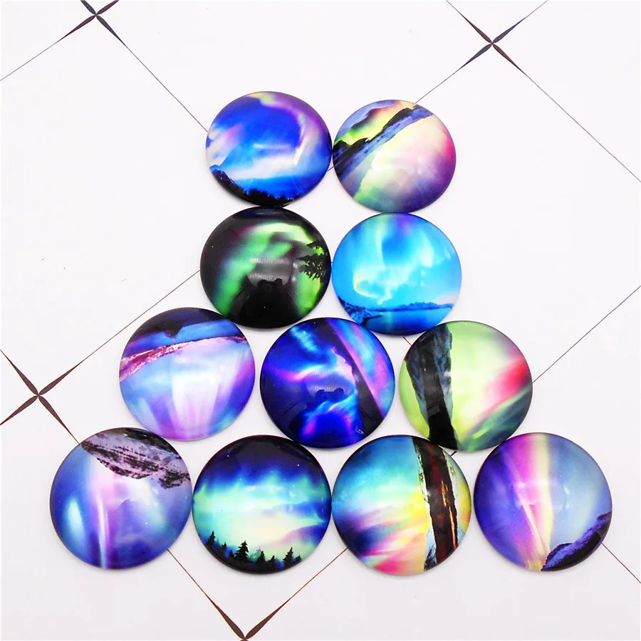 

10PCS 25mm Round Oval Glass Aurora Cabochon Random Colors Flat Back Cameo Pendant Necklace Bracelet Handmade Jewelry Accessory