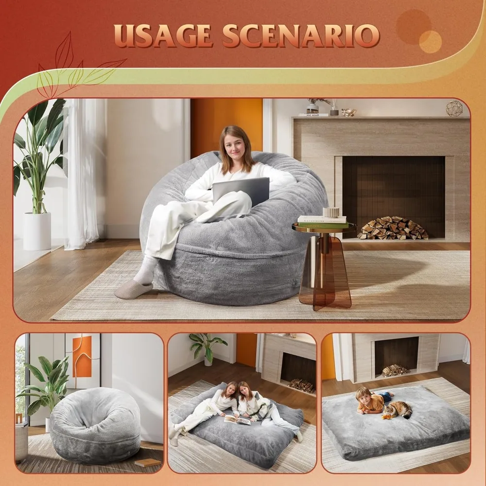 كرسي WLIVE 4FT Bean Bag، سرير Bean Bag، كرسي قابل للتحويل قابل للطي من Bean Bag إلى مرتبة أرضية، رغوة ذاكرة عالية الارتداد، كاملة
