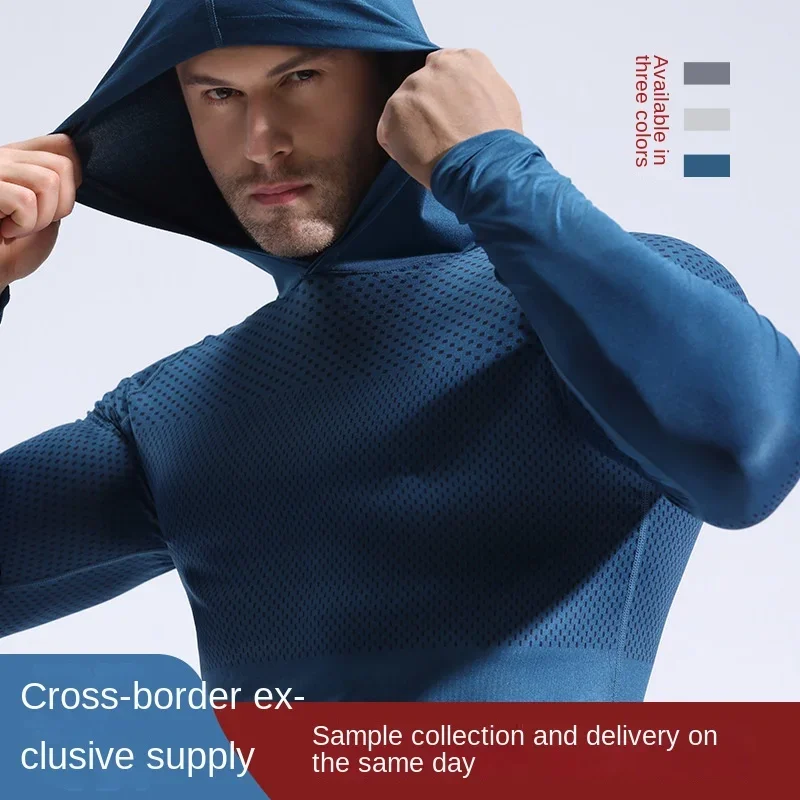 

Running sports body-sweating quick-drying clothing tight-fitting long-sleeved hooded fitness clothing for men