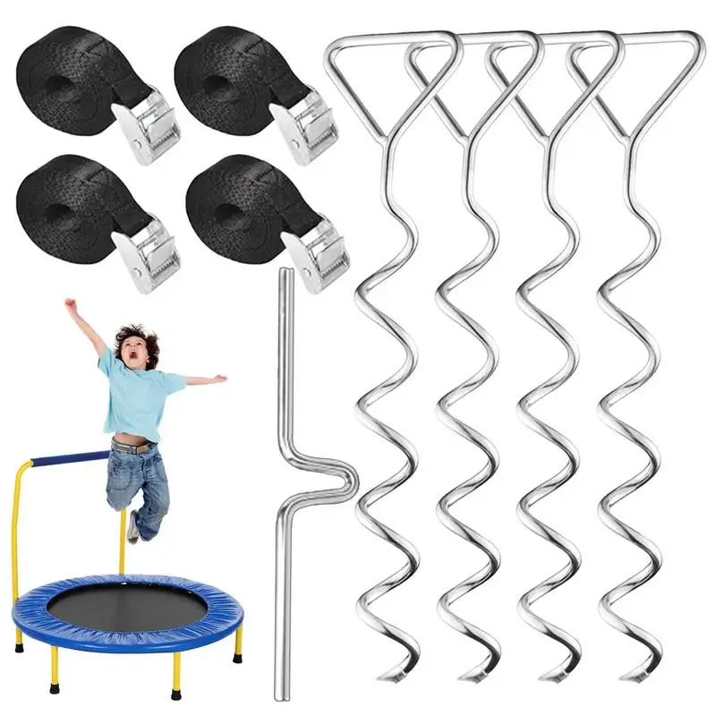 

Trampoline Stakes Ground Stakes Anchor Kit Trampoline Parts Windproof Tie Down Anchors With Straps & Steering Assist For Garden